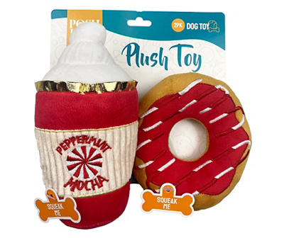 Donut & Peppermint Mocha 2-Piece Plush Pet Toy Set