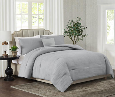 Gray Crinkle-Texture King 4-Piece Comforter Set