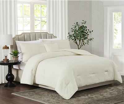 White Crinkle-Texture King 4-Piece Comforter Set