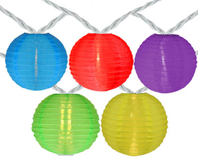 9.5' Multi-Color Paper Lantern Mini Light Set, 10-Lights