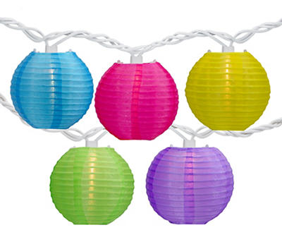 11' Multi-Color Paper Lantern Mini Light Set, 10-Lights