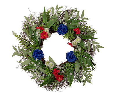 24" Red, White & Blue Mixed Floral Wreath
