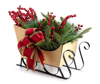 Pine, Pinecone & Berry in Wood & Metal Sleigh