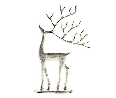 16" Silver Standing Deer Metal Tabletop Decor