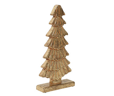 Gold Carved Wood Tree Tabletop Decor