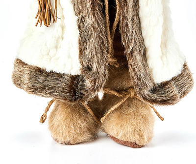 Brown & White Fur Coat Santa Holding Cross Tabletop Decor