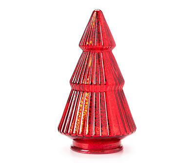7.5" Red Glass Tree LED Tabletop Decor