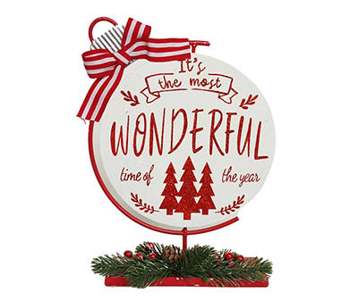 "The Most Wonderful Time" Ornament & Greenery Tabletop Decor