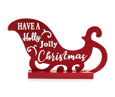 "Holly Jolly Christmas" Glitter Sleigh Tabletop Decor