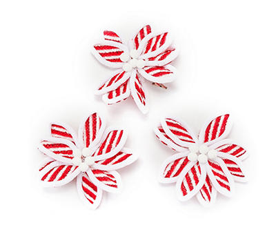 Red & White Stripe Poinsettia Clips, 3-Pack