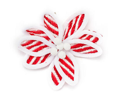 Red & White Stripe Poinsettia Clips, 3-Pack