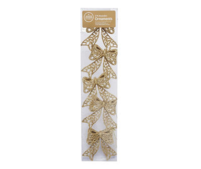 Gold Glitter Bow Ornaments, 5-Pack