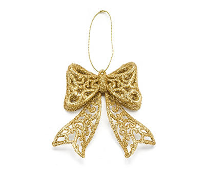 Gold Glitter Bow Ornaments, 5-Pack
