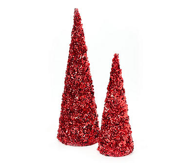 10" Red Glitter & Sequin Cone Tree Tabletop Decor