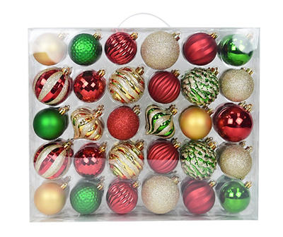 Red, Green & Gold 60-Piece Shatterproof Ornament Set