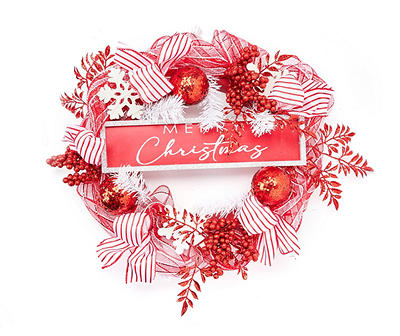 22" Red & White "Merry Christmas" Fabric Wreath