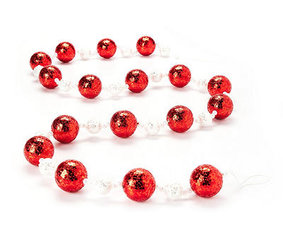 6.2' Red & White Glitter Ball Garland