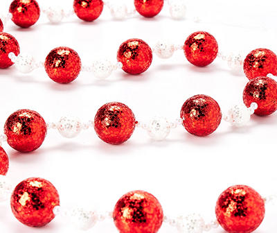6.2' Red & White Glitter Ball Garland