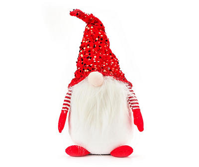 Red Sequin Hat Gnome Plush Tabletop Decor