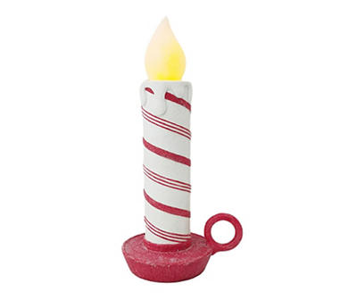 Red & White Stripe LED Candle Tabletop Decor