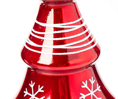 Red Stripe & Snowflake Glass Cone Tree Tabletop Decor