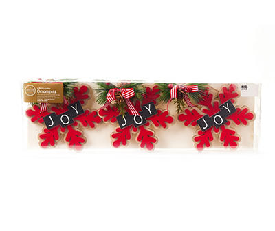 "Joy" Red Snowflake Ornaments, 3-Pack