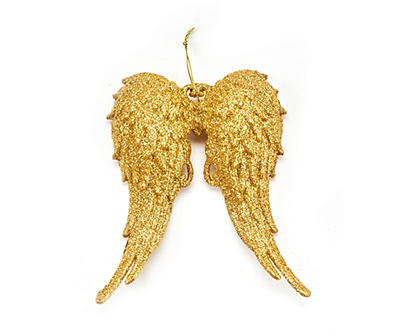 Gold Glitter Angel Wing Ornaments, 3-Pack
