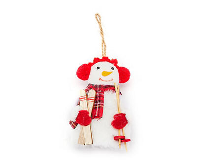 Red Earmuff & Scarf Skiing Snowman Ornaments, 3-Pack