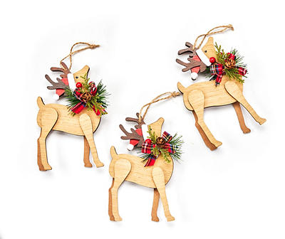 Santa Hat Deer Wood Ornaments, 3-Pack