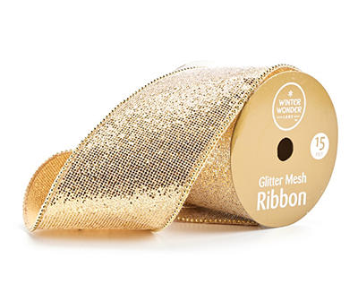 4" x 15' Gold Glitter Mesh Ribbon