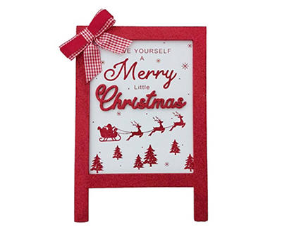 "Merry Little Christmas" Santa & Deer Easel Tabletop Decor