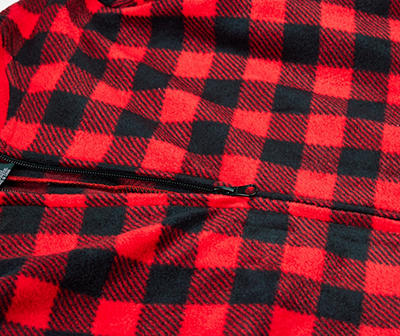 Men's Size L Red & Black Buffalo Check Reindeer Onesie Pajama