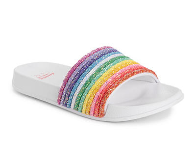 Women's Size M Rainbow Glitter Stripe Slide