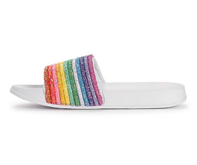 Women's Size X-Large Rainbow Glitter Stripe Slide