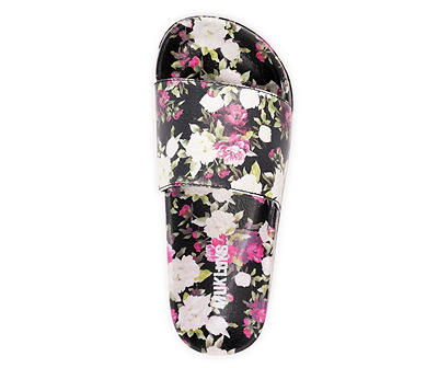 Women's Size X-Large Black & Pink Floral Slide