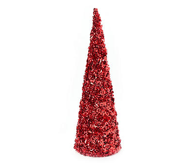 14" Red Glitter & Sequin Cone Tree Tabletop Decor