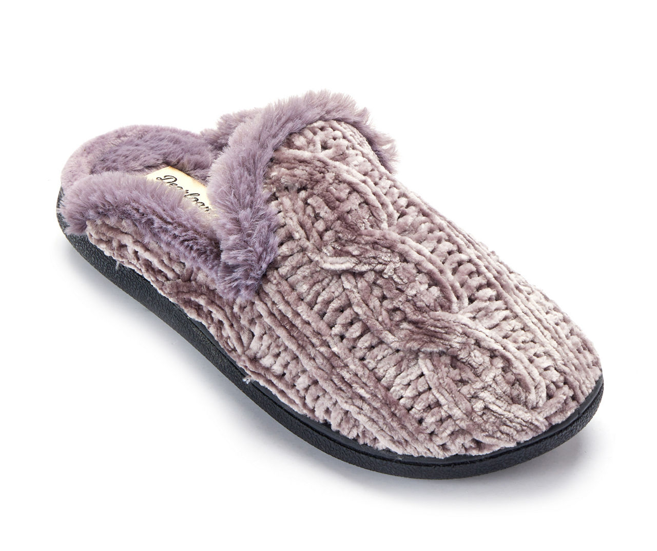Women's M Gray Cable-Knit Scuff Slippers