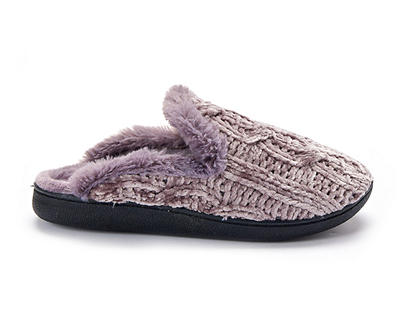 Women's L Gray Cable-Knit Scuff Slippers