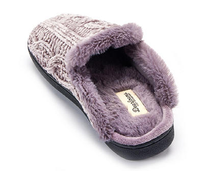 Women's L Gray Cable-Knit Scuff Slippers
