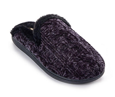 Women's M Black Cable-Knit Scuff Slippers
