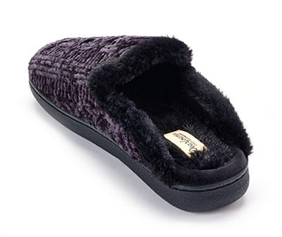 Women's S Black Cable-Knit Scuff Slippers