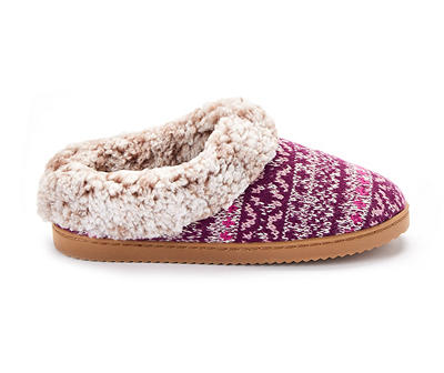 Women's S Aubergine Fair Isle Knit Clog Slippers