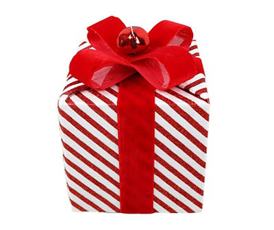 8" Red & White Stripe Gift Box Decor