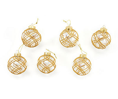 Gold Bead & Clear Ball Ornaments, 6-Pack