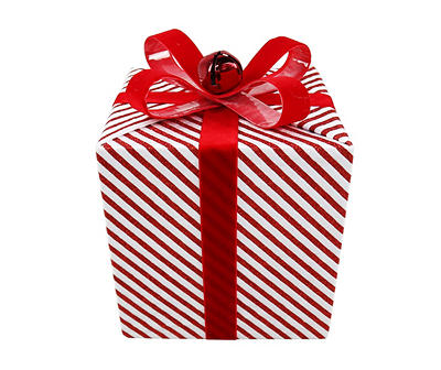 12" Red & White Stripe Gift Box Decor