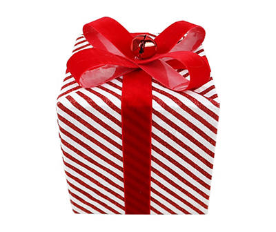 10" Red & White Stripe Gift Box Decor
