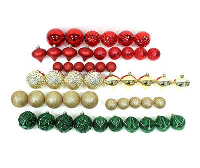 Red, Green & Gold Ball & Onion 50-Piece Shatterproof Ornament Set