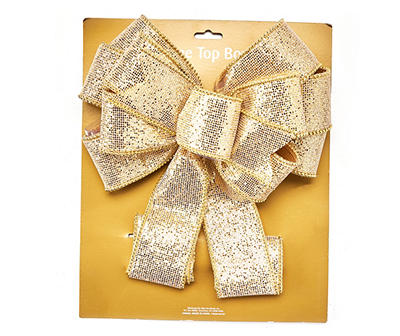 Gold Glitter Mesh & Bead Tree Topper Bow