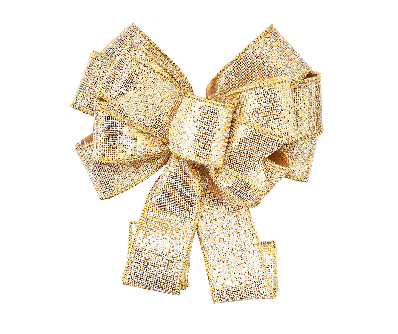 Winter Wonder Lane Gold Glitter Mesh & Bead Tree Topper Bow Big Lots