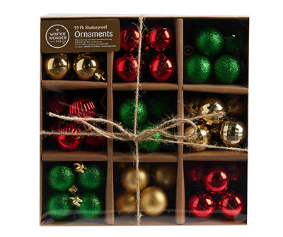 Red, Green & Gold Ball 99-Piece Shatterproof Mini Ornament Set